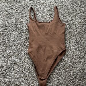 Brown Ribbed One-Piece Swimsuit